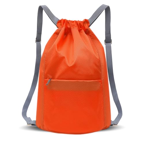 Foatcox Wasserdichter Turnbeutel mit Kordelzug, Sportbeutel Damen Herren, Faltbar Große Kapazität Beutel mit Kordelzug Rucksack, Kordelzugbeutel zum Wandern, Camping, Reisen, Schwimmen (Orange)