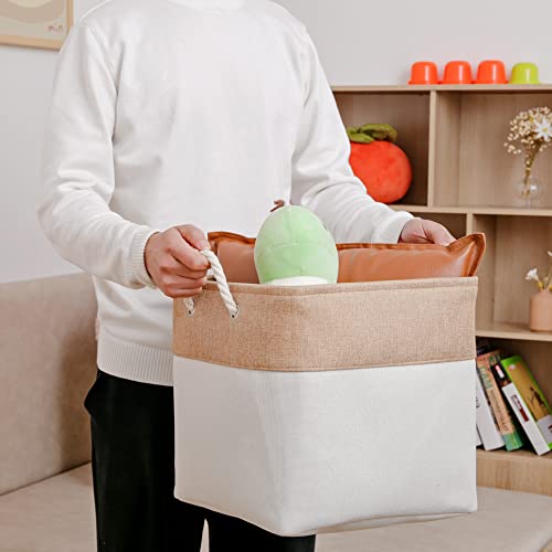 Large Cube Storage Baskets Organizer (10.5" X 10.5" X 11") For Clothes Toys Towel Books, Canvas Fabric Sturdy Collapsible Storage Boxes With Cotton Handles For Closet, Shelves (Beige/Brown, 6 Pack) #TOP4