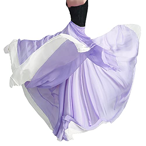 Damen-Maxirock aus Chiffon, Schwarz / Rot, zweischichtig, wendbar, für Bauch, Spanien, , Tanz, Performance, Tänzerin, Fotografie, weiß-lila, Einheitsgröße Cover
