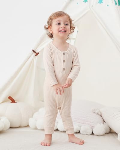 Bafeicao Baby Boy Girl 3 Pack Solid Romper Ribbed Cotton Long Sleeve Jumpsuit Infants Outfits Clothes with Mitten Cuffs3