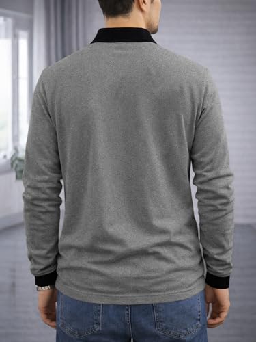 Image of Noble Monk Men's Printed Full Sleeve Casual T-Shirt | Regular Fit Polo Neck T-Shirt for Men