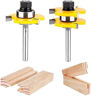 KOWOOD Tongue and Groove Set of 2 Pieces 1/4 Inch Shank Router Bit 3 Teeth Adjustable T Shape Wood Milling Cutter