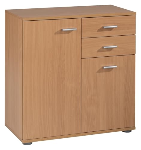 Home4You Kommode mit 2 Türen und 2 Schubladen - Buche Dekor - 71 cm breit - Sideboard Mehrzweckschrank