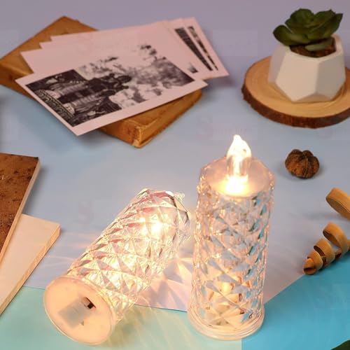 Image of Desidiya 2 Pcs Acrylic LED Decorative Candles Light - 15cm Transparent Flameless Ambient Lamps for Home, Diwali, Christmas & Gifting - Smokeless Battery Operated