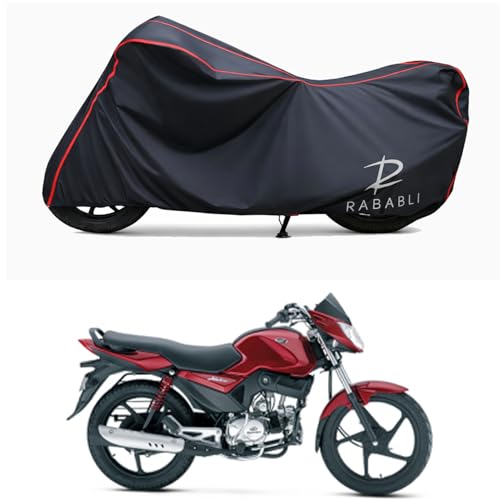 Image of Waterproof Bike Body Cover Compatible for | Mahindra Stallio 110 | Taffeta Fabric, Red Piping Design, Bottom Elastic Fit | Dustproof, Sun UV & Rain Protection for All Bikes
