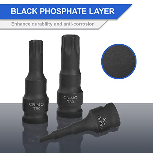 Impact Torx Socket Set 8 Pieces, T30 T40 T45 T50 T55 T60 T70 T80 Cr-Mo Impact Grade, 1/2" Drive Torx Bit Socket Set With Case #TOP3