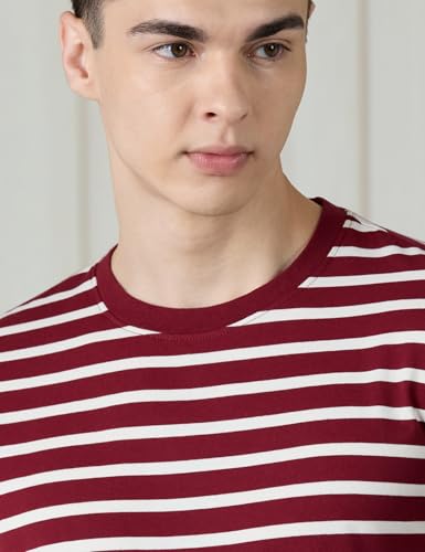 Image of Amazon Brand - Symbol Men Cotton Rich Relaxed Fit Striped Tshirt | Half Sleeves | Available in Plus Size