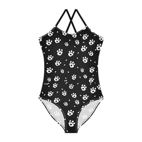 ALAZA Back White Paw Print Girls Swimsuit Bathing Suit Beach Swimwear One Piece 3-10T