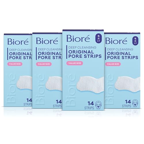 Bioré Original Blackhead Remover Strips, Deep Cleansing Nose Strips With Instant Pore Unclogging, Features C-Bond Technology, Oil-Free, Non-Comedogenic Use, 14 Count, Pack of 4