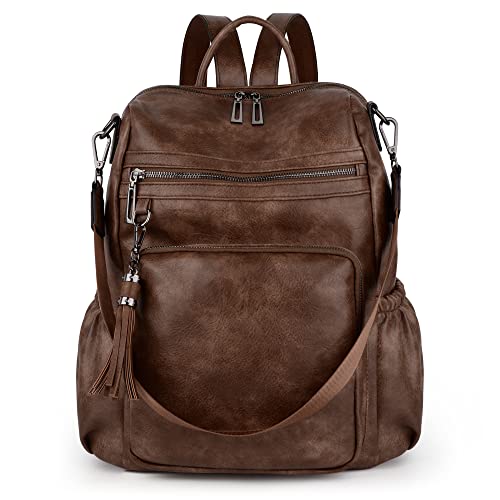 Image of UTO Women Backpack Purse Leather Vegan Ladies Fashion Designer Rucksack Convertible Travel Shoulder Bag with Tassel