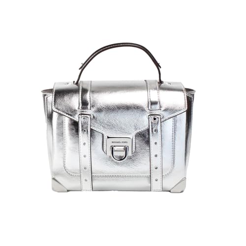 Michael Kors Manhattan Sacoche en cuir avec bordure contrastée Taille M, Argenté, Medium