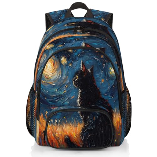 Night Black Cat Laptop Backpack for Women Men, 18.3 Inch Large Computer Backpacks Fashion Teacher Nurse Bag Casual Daypack for Work Travel