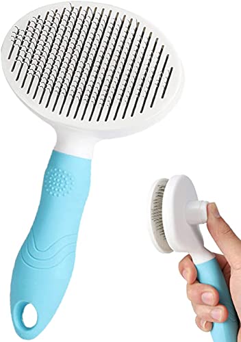 Cat Grooming Brush, Self Cleaning Slicker Brushes for Dogs Cats. Gently Removes Loose Undercoat, Mats and Tangled Hair- Pet Grooming Brush Tool (Powder Blue)