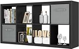 furtble Bookshelf with Storage Bins, 8-Cube Storage Organizer, Modern Wood Open Bookcase, Multifunctional Display Shelf for Living Room, Bedroom, Home Office, Matte Black