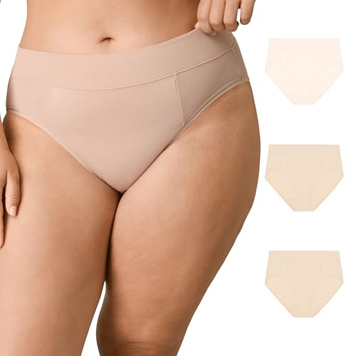 PLAYTEX Women's Tummy Control Underwear Pack, 3-Pack, High-Cut Plus Size Panties Available, Cotton Stretch, Cool Comfort