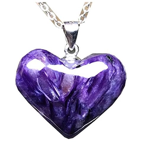 Pendant Necklace Natural Heart Charoite Crystal, Purple Charoite Jewelry For Woman Man 20x8mm Beads Stone Silver Sterling Chain Gemstone AAAAA Cover