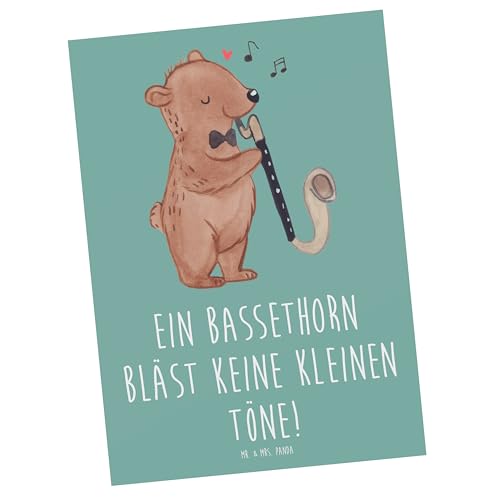 Mr. & Mrs. Panda Postkarte Bassethorn Klänge - Geschenk, Klarinettenfamilie, Ansichtskarte, Musiker, Ansichtskarten, Fotokarte, Musikliebhaber, Musik, Lernen, Postkarten, Instrument, Musizieren
