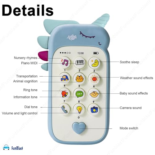 Image of FunBlast Cartoon Musical Mobile Phone for Kids, Mobile with Light & Sound Toys for Babies | Educational Toys for Kids 3+ Years /Boys /Girls-1 Unit (Blue2)