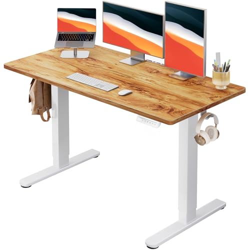 Image of HUANUO Electric Standing Desk, Whole Piece Desktop, Adjustable Height Computer Desk, 4 Height Memory Settings, Sit Stand Up Desk for Home Office, 48 inch x 24 inch, Light Vintage