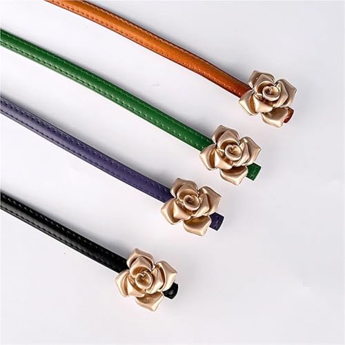 1.0cm Rose Genuine Leather Gold Belt Women Fashion Cowskin Flower Thin Belts Female Jeans Dress Waistband2