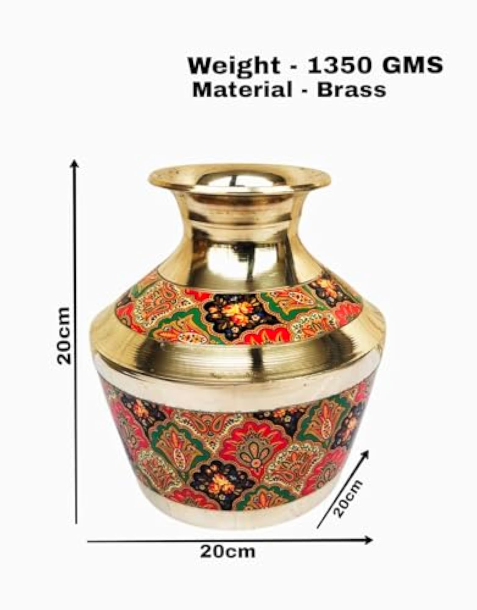 Pure Brass Kalash with Meena Work for Pooja