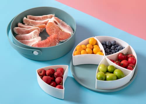 Gothabach Separable Round Fruit Bowl Snacks Box With Handle, Candy And Nut Serving Container Bowl With Lid, 5 Compartment Plastic Food Storage Organizer (Light Green) #TOP7