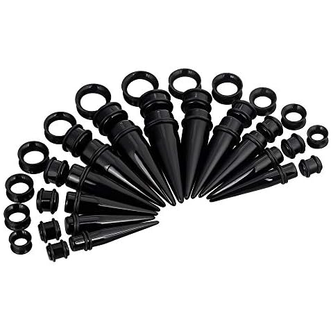 Oyaface 36PC Big Gauges Kit Ear Stretching 00G-20mm Acrylic Taper Plug Silicone Tunnels Piercing Kits Black Cover