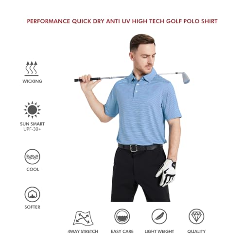 Image of Men's Golf Polo Shirts Short Sleeve Striped Performance Moisture Wicking Dry Fit Golf Shirts for Men