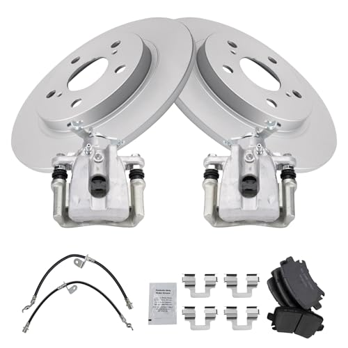 Image of TRQ Rear Brake Pad and Rotor Set Ceramic Coated Rotors Calipers Compatible with 2009-2013 Toyota Matrix