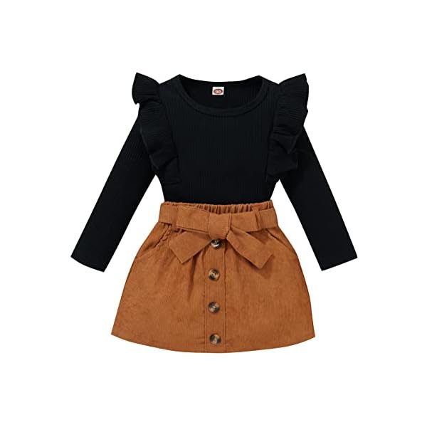 fhutpw Baby Toddler Girl Outfits Fall Winter Clothes Turtleneck Knitted Cotton Long Sleeves Tops & Button Mini Skirts Set