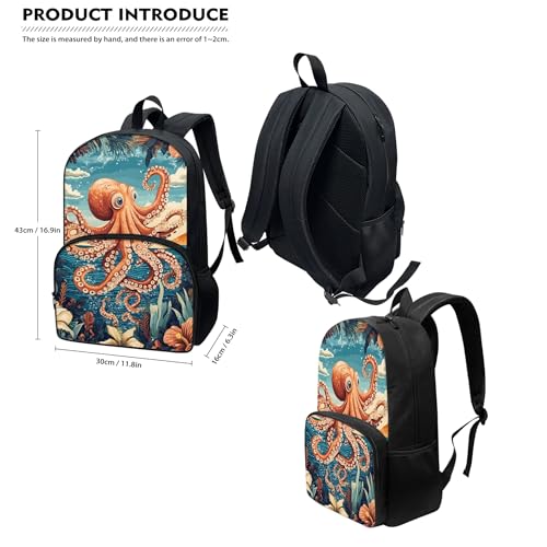 Modysero Personalized Boys Girls Backpack Set 2 Piece Octopus School Backpack Set for Girls Boys Bookbag with Lunch Bag Novelty Lightweight 17 Inch Kids Bags Set4