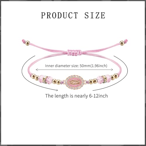 6Pcs Rhinestone Virgin Mary Bracelet Adjustable String Virgen de Guadalupe Crystal Bead Bracelets Mexican Jewelry for Women Birthday Party Favor Christmas Easter First Communion2