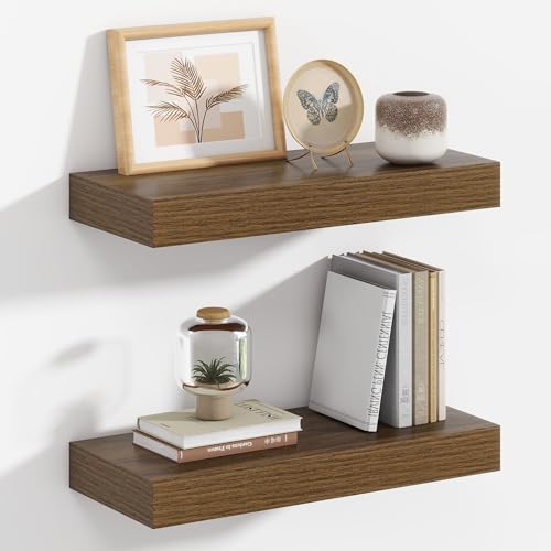 Image of Heimlove Floating Shelves for Wall, Set of 2, 40cm Wall Mounted Shelves, Hanging Shelf for Living Room, Kitchen, Bedroom, Walnut