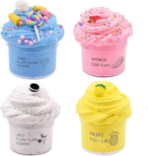 Slime Kit Super Soft & Non-Sticky Stress Relief Toy Scented Sludge Toy for Kids Education Party Favor Gift and Birthday (Food Butter Slime 4 Pack 100ml*4)