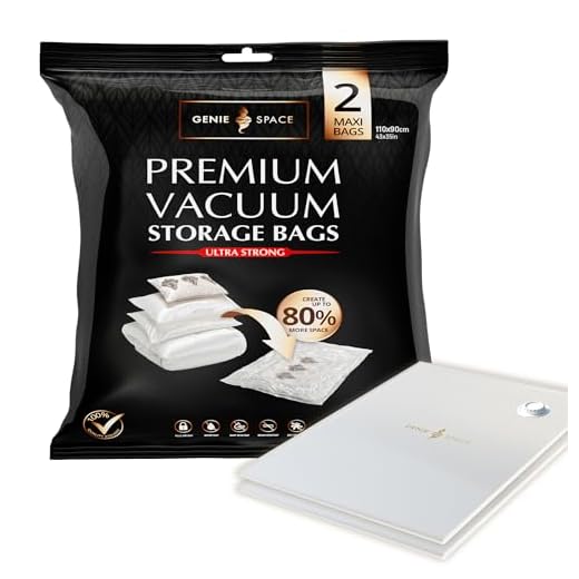 GENIE SPACE Bolsas de Vacío - x2, Maxi, 110x90 cm | Bolsas de Almacenamiento XXL Premium | Hermética y Reutilizable | Bolsas al Vacío para Ropa, Edredones, Cortinas, Abrigos, Suéteres y Almohadas
