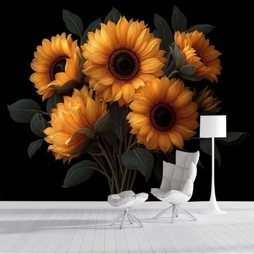 Murales para salón de girasoles que amplían estancias pequeñas y oscuras 2