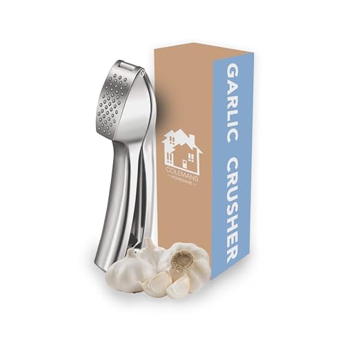 Coleman's Homeware - Premium Stainless Steel - No Peel Garlic Press Crusher - Cleaning Brush & Garlic Peeler Skin Remover Included - Kitchen Equipment - Amazon Kitchen Gadgets, 507000