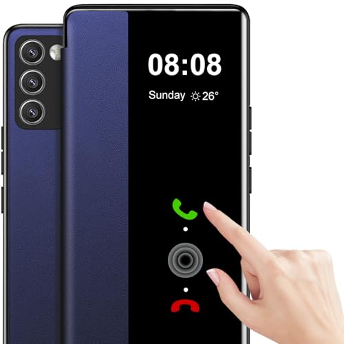 Image of Case for Samsung Galaxy S20 FE Case S View, Clear View Flip Folio PU Leather and TPU inner Phone Case 5G, Anti-Scratch Flip Case Cover for Samsung Galaxy S20 FE (Blue)