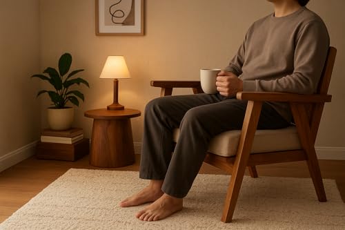 Image of Solid Wood Cane Lounge Chair | Handcrafted Wooden Armchair with Cushioned Seat | Premium Mid-Century Modern Accent Chair for Living Room, Balcony & Bedroom Honey Finish