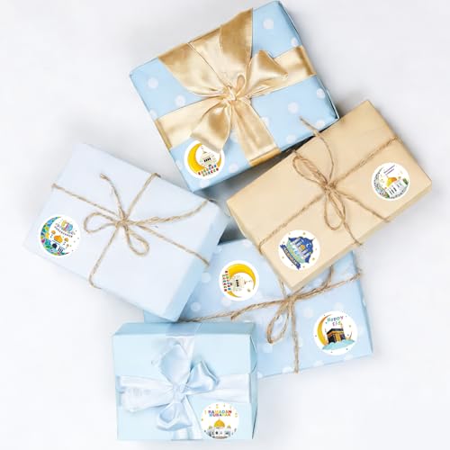 Ramadan Etiketten Aufkleber, 500 Stück Eid Sticker Round, Mubarak Sticker Rolle, Ramadan Aufkleber Deko, Eid Mubarak Etiketten, Self-Adhesive, für Briefumschläge und Geschenkboxen(A)