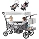 Bollerwagen für 2 Kinder, faltbarer Kleinkinderwagen mit Dach und abnehmbarem Tablett,Tür mit Reißverschluss,5-Punkt-Gurt, verstellbarer Griff, Bollerwagen mit Sitz, Handwagen Ziehen & Schieben
