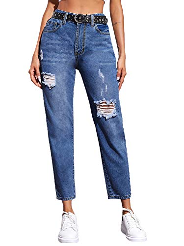 SweatyRocks Women's Ripped Boyfriend Jeans Distressed Denim Ankle Length Jeans