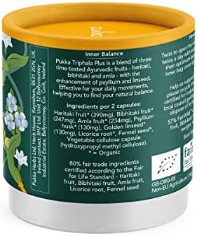 Pukka Herbs | Triphala Plus Organic Herbal Supplement | Triphala Fruits, Fennel, Licorice, Psyllium and Linseed | Perfect for Regular Balance | Capsules | 1 Month Supply, 60 Count (Pack of 1)