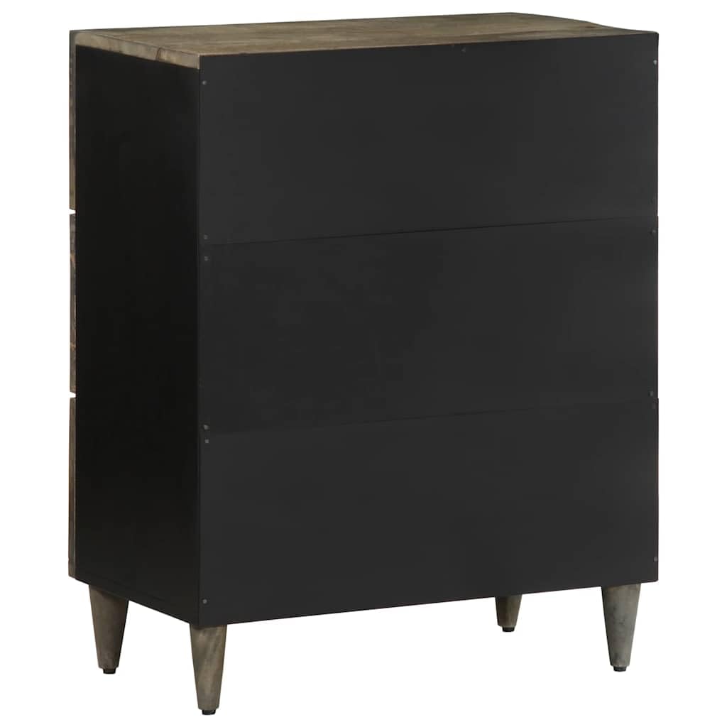 Sideboard Hellgrau Massivholz Mango 60x33,5x75 cm mit Schnitzfront, Stauraum Schrank, Aufbewahrungsschrank für Wohnzimmer, Büro, Flur, Schlafzimmer
