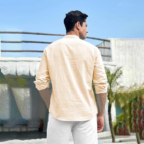 Image of Beige Color Cotton Blend Mandarin Neck Short Kurta Straight Kurta for Men (S)