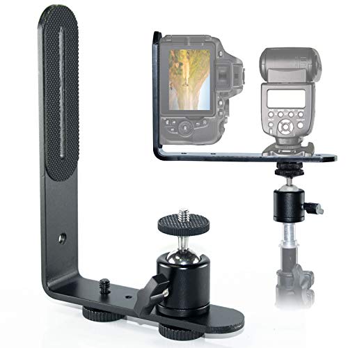 EXMAX® Metal Aluminum Alloy L-Shape Flash Light Camera Bracket Holder 1/4\" Screw + Mini Tripod 360 Degree Ball Head for DSLR Camera Camcorder Speedlight Tripods Monopods