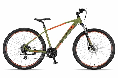 DEPORBIKES Bicicleta montaña Adulto 29 Pulgadas | Cuadro de Aluminio + 21 Velocidades Shimano + Suspensión Delantera con Bloqueo + Frenos Disco Hidráulico | Segura y Resistente (Verde)