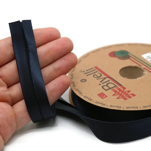Image of Fold Satin Bias Tape - 99+ Colors - 3 /4 Inches Wide - 27 Yards - Fold Satin Binding Bias Ribbon Fabric Piping Bias Binding Tape for Sewing Clothing DIY Dark Blue BYS39