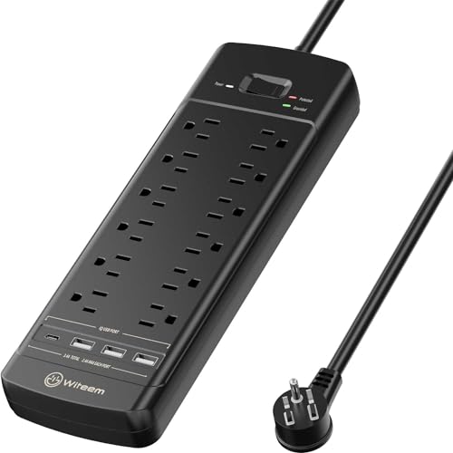 Surge Protector Power Strip - 12 Outlets,3 USB+USB-C 3.4A Ports, ...