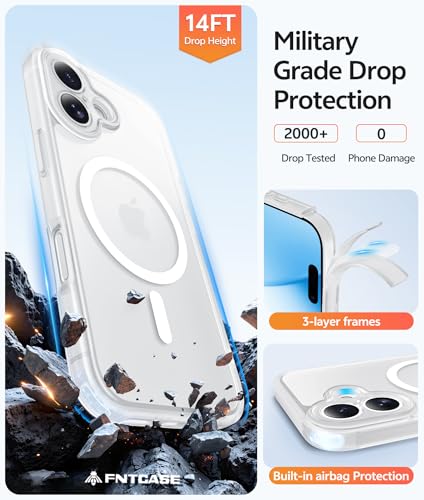 Image of FNTCASE for iPhone 17 Case: [Compatible with Magsafe] Translucent Matte Cases with [Full Camera Protection] [Screen Protector] Military Grade Shockproof Protective Phone Cover - White